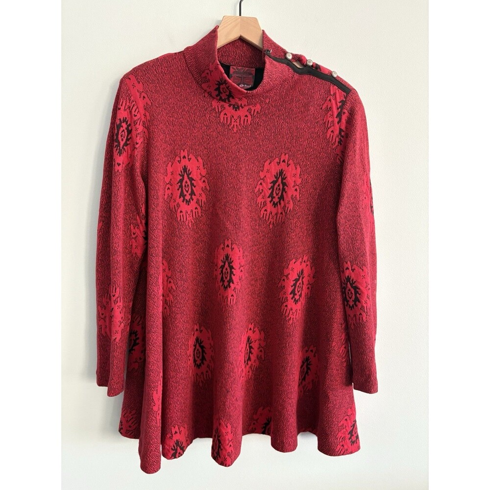 Vintage Outback Adventurous Clothing Top Tunic Red Black Medium Shoulder Pads